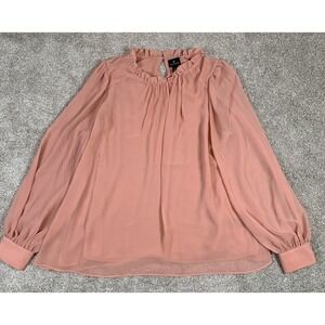 Worthington Women's Long Sleeve Blouse Sheer Flowy Cuffs Lightweight Peach LARGE